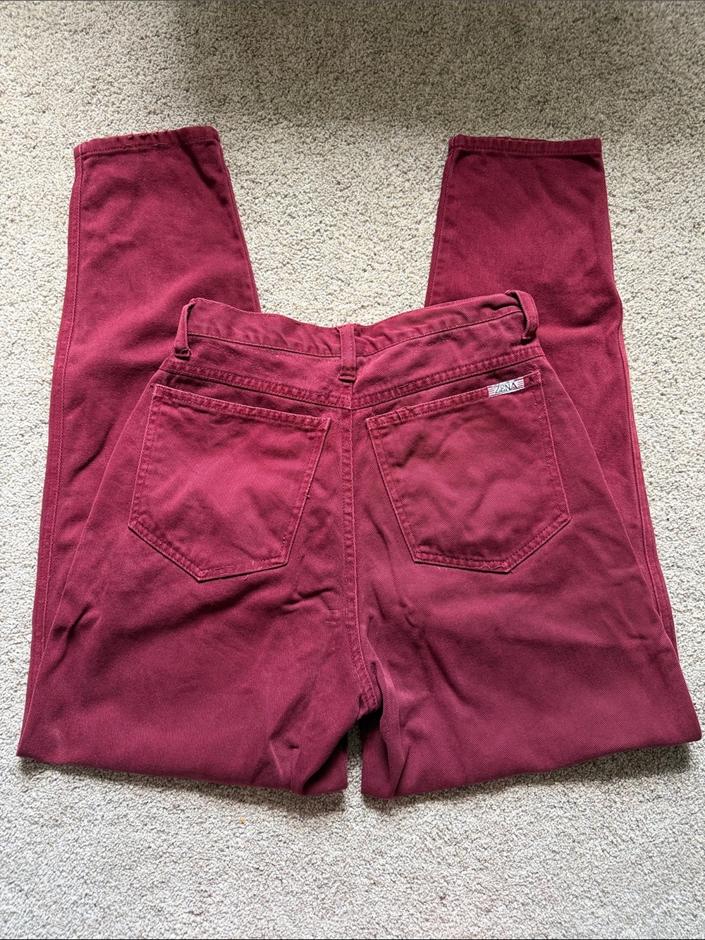 Vintage 80s Zena High Rise Tapered Mom Jeans Maroon Burgundy Western Yoke